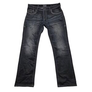 Affliction Black Premium Ace Button Fly Jeans Black Distressed Mens 36x34 Y2K